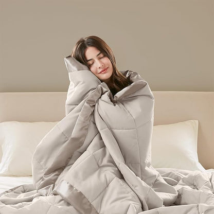 Madison Park Windom Down Alternative Blanket, Premium 3M Scotchgard Moisture Wicking Treatment, Lightweight and Soft Bed Cover For All Season, Satin Trim, Grey Full/Queen