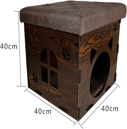 S-Lifeeling Pet Nest Cat Litter Foldable Functional High-Grade Wooden Cushion Pet Cat Small Dog House Bed Mat Cave and House Chair