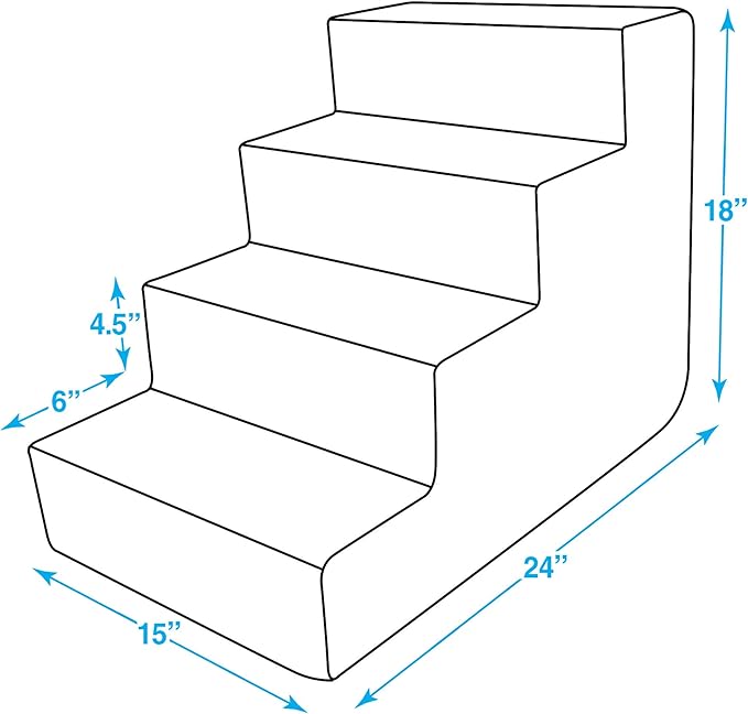 Best Pet Supplies Dog Stairs & Steps - Foam Steps for Small Dogs & Cats, Non-Slip Indoor Balanced Pet Step Support, Dog Ramp, No Assembly, Ash Gray Linen, 4-Step (18-inch Height)