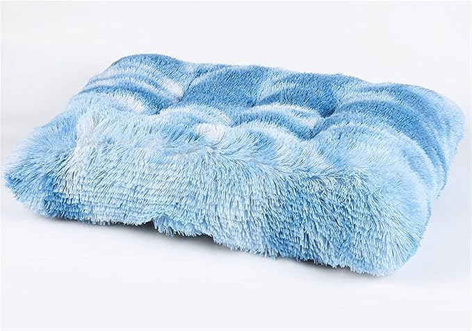 Liveinu Long Plush Calming Pet Bed Cuddler Pet Bed for Dogs and Cats Fluffy Faux Fur Dog Bed with Anti Slip Bottom Machine Washable Pet Sleep Bed Crate Mat Tie-Dye Blue XL