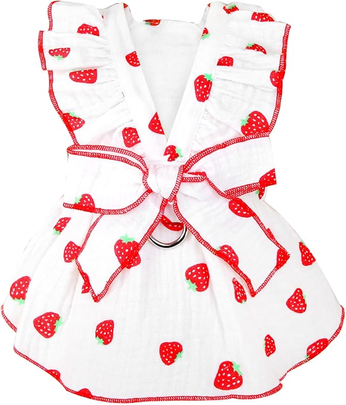 Dog Dresses for Small Dogs Girl Female Clothes Cat Clothes Cat Dress Cute Cotton Extra Summer Clothes Bow Decor Printed Strawberry Dog Birthday Outfit Small Puppy Clothes White M