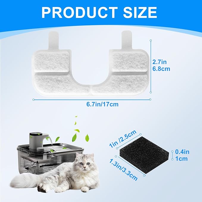 12+12 Pack Pet Water Fountain Filter Compatible with Qinliy 3.5L Cat Water Fountain with Filter, Cat Water Filter Fountain with Replacement Filters & Pump Pre-Filter Sponges