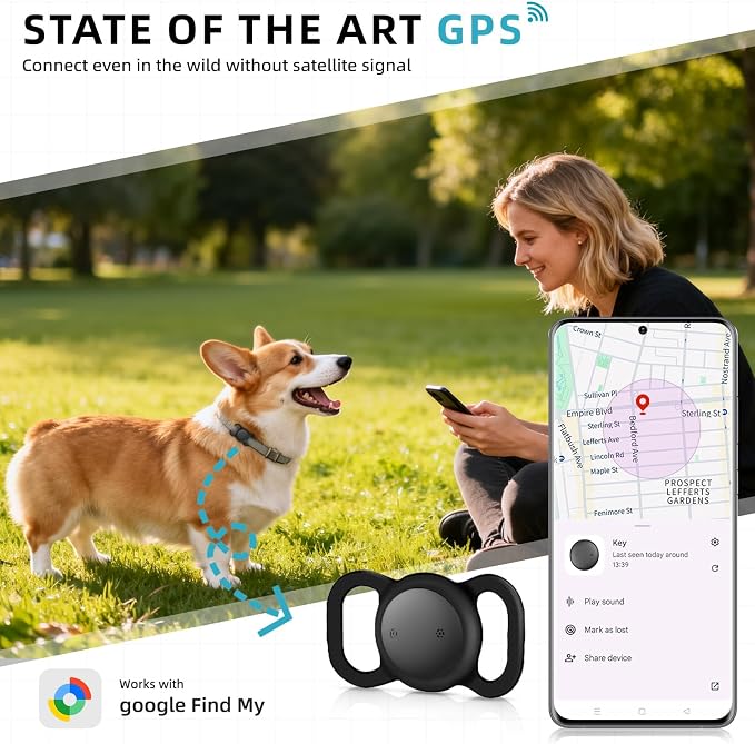 Android Smart GPS Dog Collar, Mini Pet Activity Tracker No Monthly fee | GPS Cat Collar Android Finder Tag, Anti-Lost Locator for Pets, Kids, Vehicles, items 2 Pack