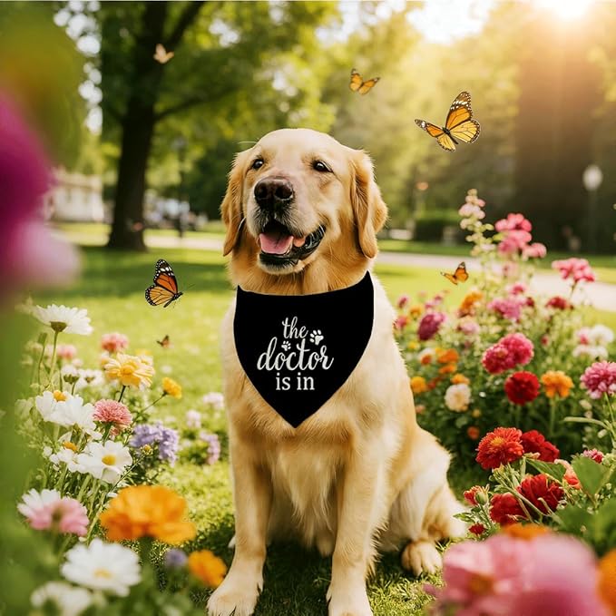 The Dogtor is in Dog Bandana, Therapy Scarf, Black Pet Dog Scarf Accessories, Pet Dogs Triangle Muffler, Pets Muffler for Small Medium, Pets Lovers Gift, Comfort Dogs, Emotional Support Bandana