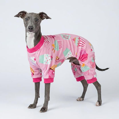 Fitwarm Cupcake Dog Pajamas, Birthday Outfit for Small Dogs Girl, Cozy Pet Onesie with Feet, Pink, Small