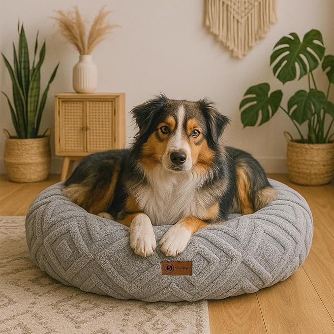 ShinHye Dog Bed for Small Dogs & Cats, Washable Calming Round Pet Bed with Non-Slip Bottom, Soft Indoor Puppy Bed(LX-Grey-32x32)