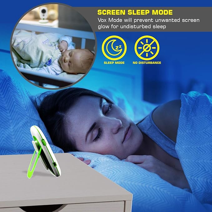 SereneLife USA Video Baby Monitor - Upgraded 850’ Wireless Long Range Camera, Night Vision, Temperature Monitoring and Portable 2” Color Screen with Clip - SLBCAM10.5, Green