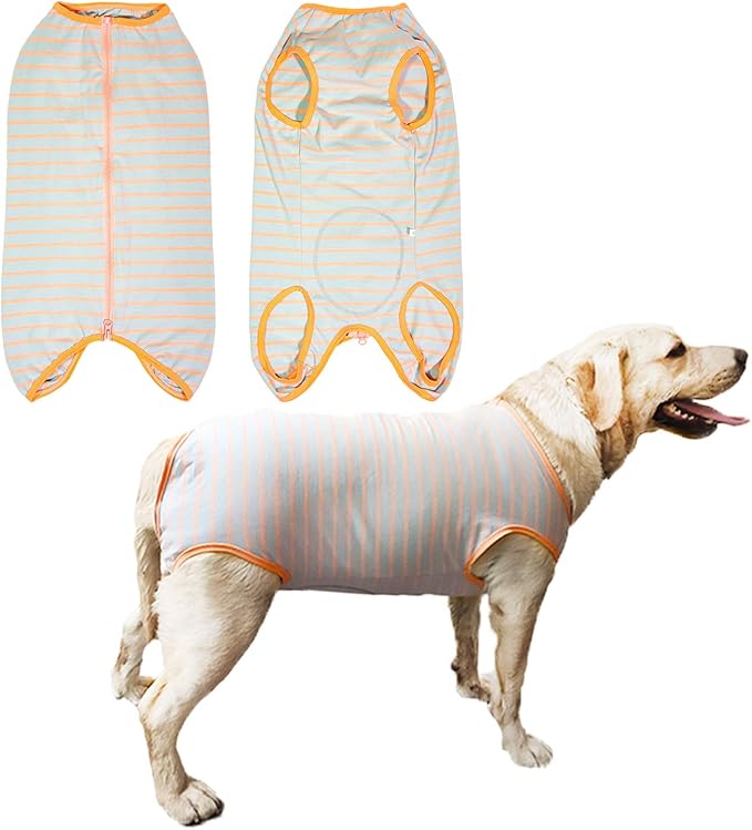 Dog’s Recovery Suit Post Surgery Shirt for Female Male Dog, E-Collar Alternative Wound Protective Clothes (Grey orange-3xl)