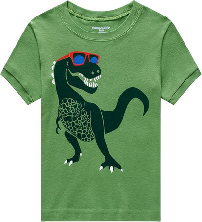 Popshion Boys Pajamas 100% Cotton Toddler Clothes Summer Pjs for Boy Planet Dinosaur Sleepwear Kids Short Sets 2-10 Years