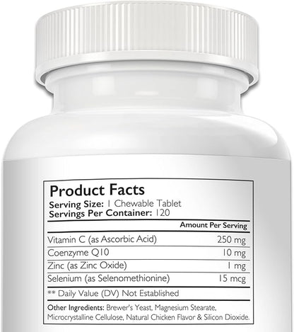 Vitamin C for Dogs to Support Cardiovascular Health, Help Strengthen The Immune System, Boost Free Radical Defenses and Sustain Collagen Synthesis, 120 Chewable Tablets