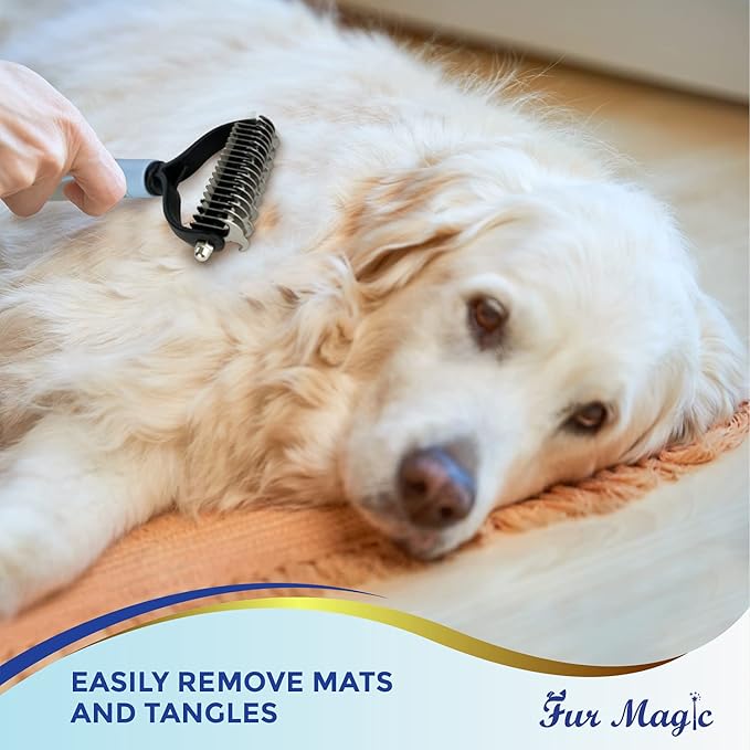 Fur Magic Medium Deshedding Tool & Dematting Comb – Grooming Brushes for Dogs, Cats, Horses – Reduce Shedding and Remove Knots, Mats and Loose Undercoat