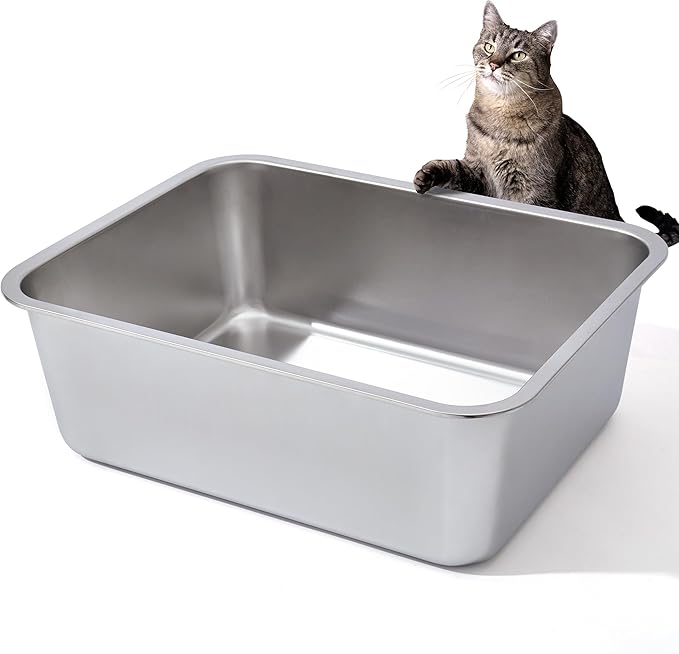 Stainless Steel Litter Box, High Sided Large Metal Cat Litter Boxes Easy Clean, Non Stick and No Smell, Suitable for Adult Cat