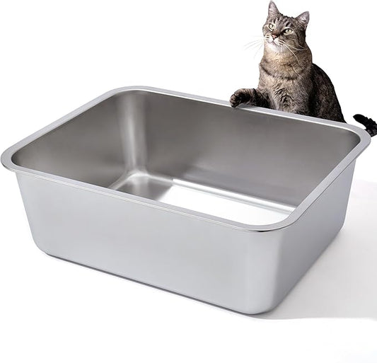 Stainless Steel Litter Box, High Sided Large Metal Cat Litter Boxes Easy Clean, Non Stick and No Smell, Suitable for Adult Cat