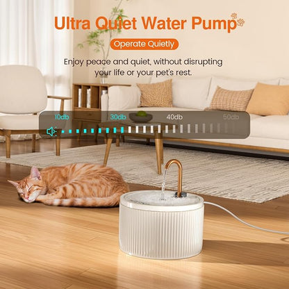 Ceramic Cat Water Fountain - 2.1L/71oz - All-Ceramic Body & Pure Copper Water Spout - Non-Toxic - Automatic Pet Drinking Fountain Indoor with Ultra-Quiet Pump, and 3Pcs Filter & Sponge (White)