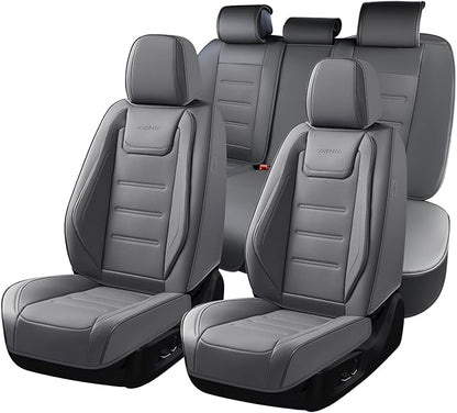 Coverado Car Seat Covers Full Set, Seat Covers for Cars, Car Seat Cover, Car Seat Protector Waterproof, Leather Car Seat Cushion, Universal Car Interior Covers Seat Protectors for Most Cars Gray
