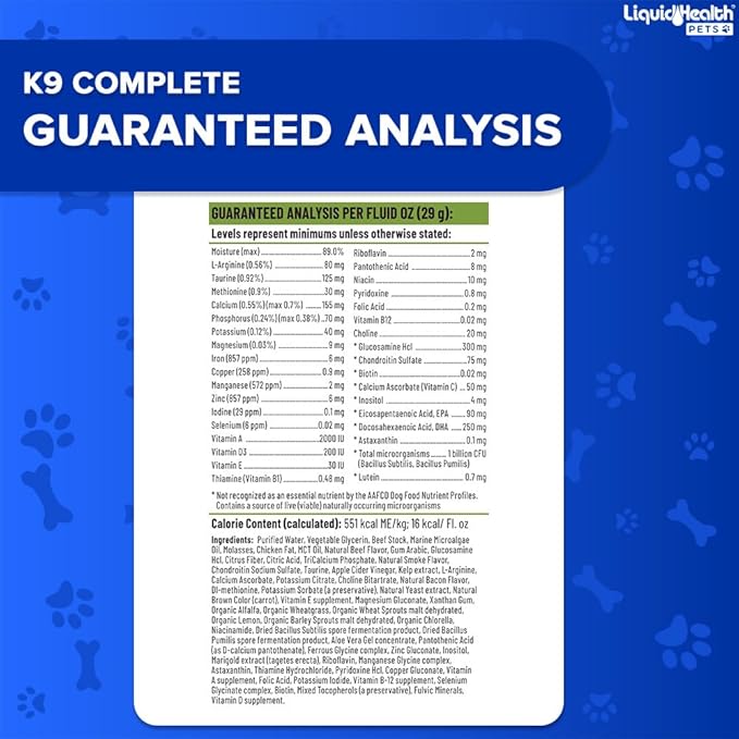 LIQUIDHEALTH Pets K9 Complete 8-in-1 Liquid Multivitamin for Adult Senior Dogs & Puppies, All in One Complete Formula Canine Vitamins for Skin & Coat, Joint Health, Immune Support - USA Made (2 Pack)