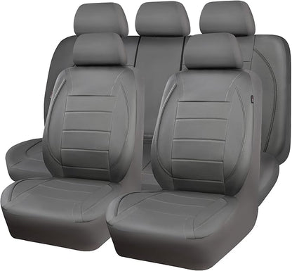 CAR PASS Piping Faux Leather Car Seat Cover Full Set,Grey Breathable Leather Seat Covers for Cars, Airbag Compatible,Universal Fit for SUVs,Van,Sedans,Small Trucks (Full Set, All Gray)