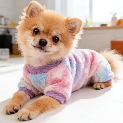 Dog Sweaters for Small Dogs Girl Dog Clothes Fleece Small Dog Pajamas Female Warm Dog Pjs Soft Dog Onesie Heart Chihuahua Clothes Pink Pet Puppy Pajamas, XXS