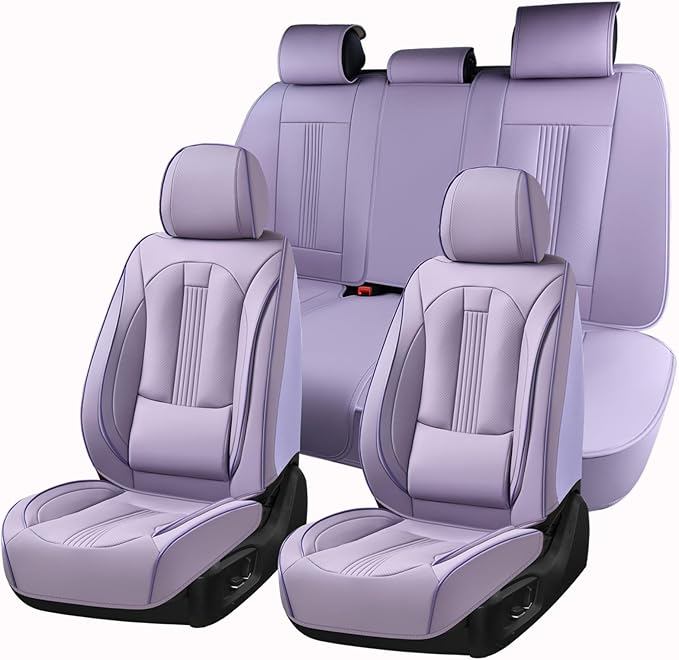 Huidasource Purple Seat Covers, Nappa Leather Car Seat Covers with Lumbar Support, Ventilation Holes, Velcro Adjustable, Airbag, Full-Coverage Seat Covers, Fit for Most Cars SUV Trucks, Purple