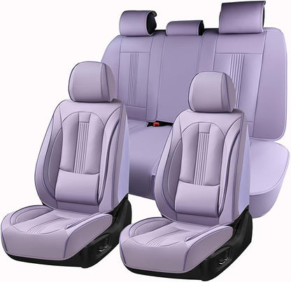 Huidasource Purple Seat Covers, Nappa Leather Car Seat Covers with Lumbar Support, Ventilation Holes, Velcro Adjustable, Airbag, Full-Coverage Seat Covers, Fit for Most Cars SUV Trucks, Purple