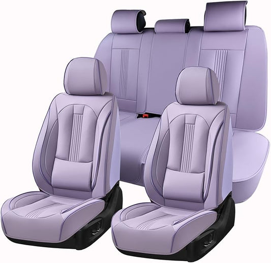 Huidasource Purple Seat Covers, Nappa Leather Car Seat Covers with Lumbar Support, Ventilation Holes, Velcro Adjustable, Airbag, Full-Coverage Seat Covers, Fit for Most Cars SUV Trucks, Purple