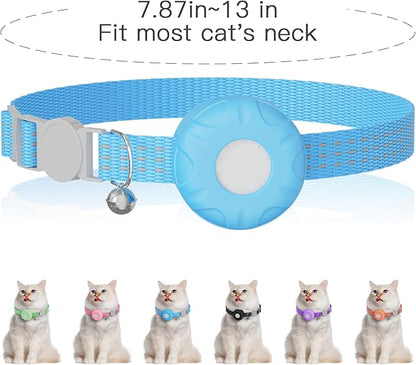 Cat Tracker,No Monthly Fee GPS Trackers for Cats Work with Apple Find My App(iOS Only),Real-Time Location Tracking,Cat Tracker GPS Collar with Safety Elastic Buckle-Blue