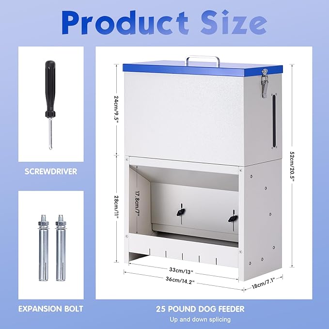 Automatic Dog Feeder Large Breed, Outdoor and Indoor Dog Food Dispenser, Large Capacity Automatic Gravity Feed Dispenser Suitable for Small, Medium, and Large Dog Breeds (Blue)