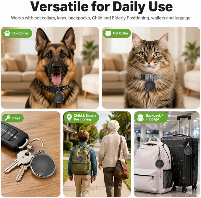 GPS Tracker for Dogs/Cats, Real-Time Tractive GPS Dog Tracker Device | Dog/Cat Tracker Pet Location Tracking with Collar, No Monthly Fee/No SIM Card, Works for iOS Find My, IP68 Waterproof