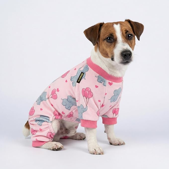 Fitwarm Elephant Fleece Dog Pajamas, Cozy Winter Clothes for Small Dogs Girl, Cute Pet Outfit, Pink, Blue, XS