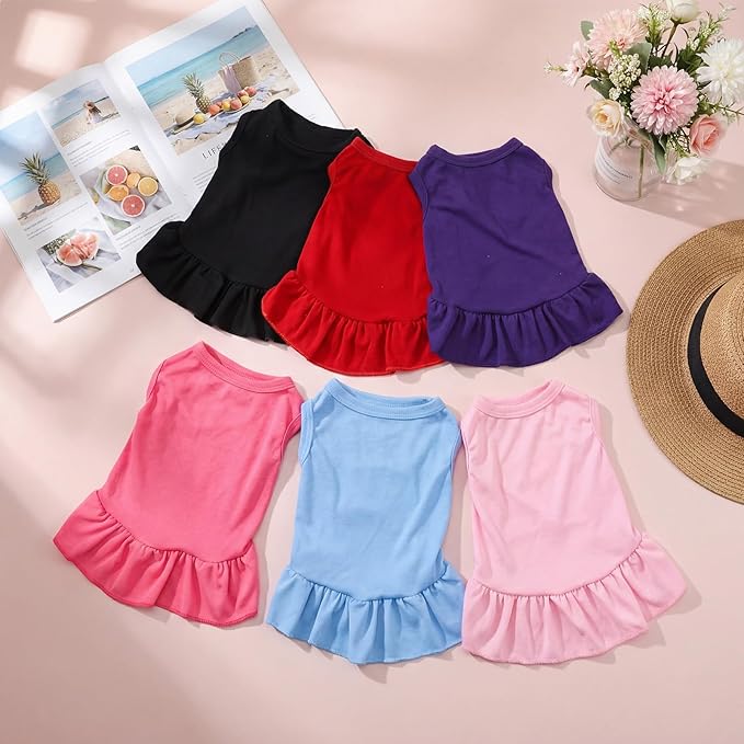 Weewooday 6 Pieces Dog Dresses Cats Shirt Skirt Dog Sleeveless Outfits Breathable Pet Dress with Ruffles Pet Sundress Outfits for and (M Size)