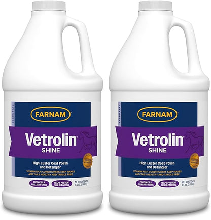Farnam Vetrolin Shine Coat Conditioner & Shine Spray for Horses & Dogs 64 Ounces (Pack of 2)