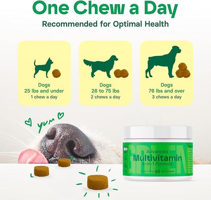8-in-1 Advanced Multivitamin for Dogs - Omega-3, Joint & Bone Support, Skin & Coat Health - Dog Vitamins & Probiotics for Digestion - Dog Supplies Chicken Flavored 60 Soft Chews