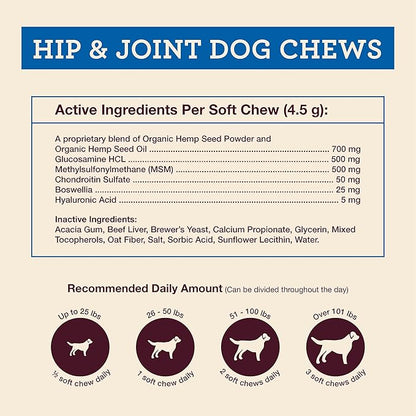 Hemp Well Hip and Joint Soft Chews – Best Joint Supplement for Dogs, Organically Sourced with Hemp, Glucosamine, Chondroitin and Breed Dogs,