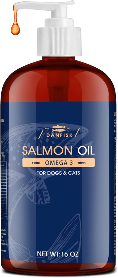 DANFISK Salmon Oil Formula with Omega 3, Fish Oil for Dogs Supplement, Skin & Coat Dog Oil, Itchy Relief, Immune Support for Joints & Heart, Food Topper, 16 oz.