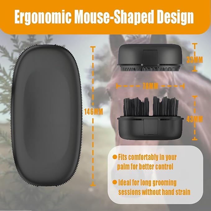 2-in-1 Horse Grooming Brush – Double-Sided Deshedding & Curry Comb Tool for Horses, Dogs & Cats, Soft & Hard Bristles, Pet Grooming & Bathing Supplies
