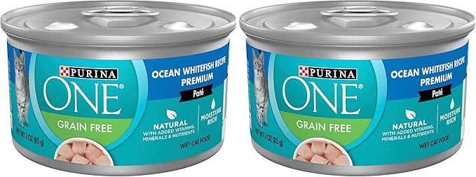Purina ONE Natural, High Protein, Grain Free Wet Cat Food Pate, Ocean Whitefish Recipe - (Pack of 48) 3 oz. Pull-Top Cans