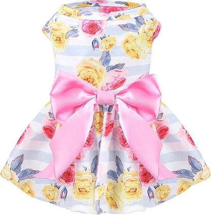 PUPTECK Floral Dog Dress for Spring Outfit Puppy Cute Small Dogs Clothes,Stripe,S