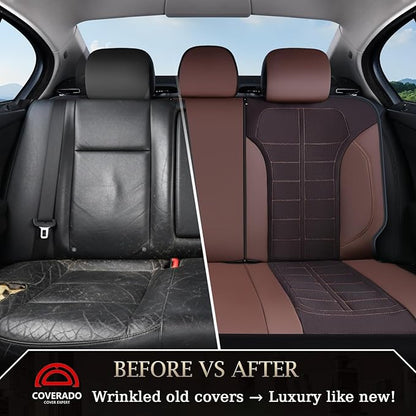 Coverado 3D Air Mesh Car Seat Cover Full Set, Sports Carbon Fiber Design, Breathable Seat Protectors Airbag Compatible Comfort Universal for Most Cars, Van,Trucks, SUV, Brown