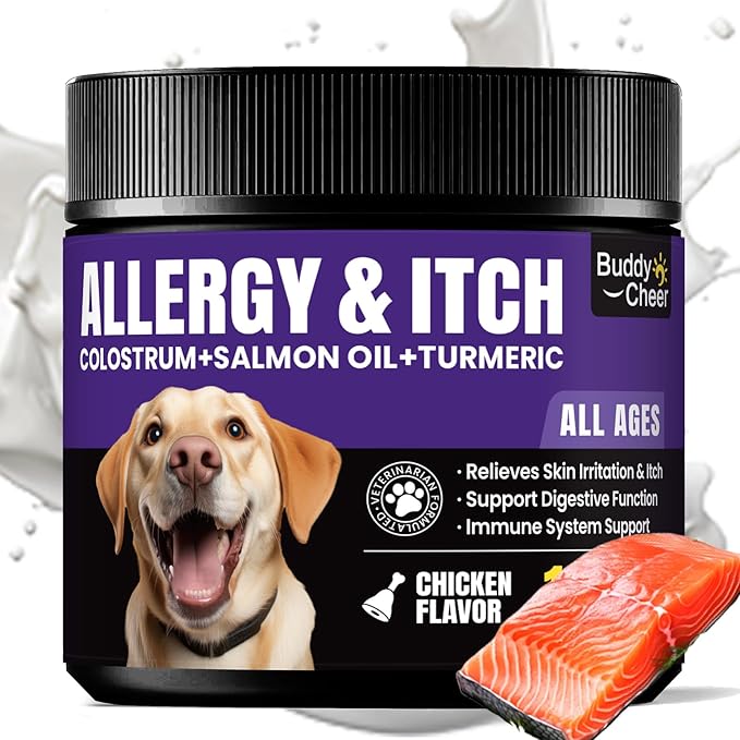 Dog Allergy Immune Chews – Itch Relief for Hot Spots, Dry Skin, Seasonal Allergies – with Fish Oil, Colostrum & Probiotic – 180ct Supplement