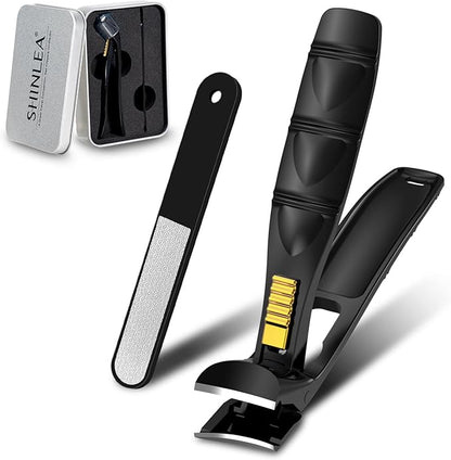SHINLEA Nail Clippers for Seniors Thick Toenail, Professional Fingernail Toenail Clippers with Catcher, Sharp Wide Opening and Long Handle Nail Cutter for Men Women, Black