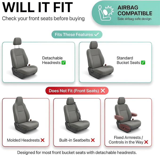 FH Group Automotive Car Seat Covers Full Set Premium 3D Air Mesh Front Seat Covers, Airbag Compatible & Split Bench Cover Universal Fit Interior Accessories for Cars Trucks and SUVs - Beige