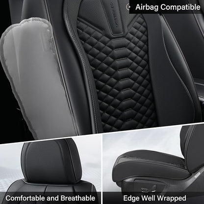 Coverado Leather Seat Covers, Car Seat Covers Full Set, Black Seat Covers for Cars, Car Seat Protector Waterproof, Car Seat Covers Front Seats and Back Universal Fit for Most Cars