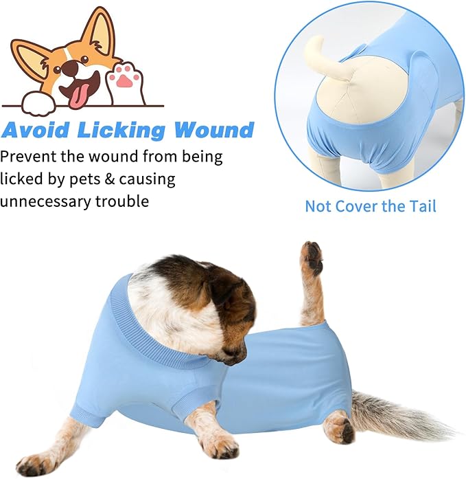 2 Packs Breathable Cotton Dog Recovery Suit for After Neuter Spay Abdominal Wounds Protector, Professional Anti-Licking Onesies for Male Female Pets Surgery Bandages, M Black Blue Pure