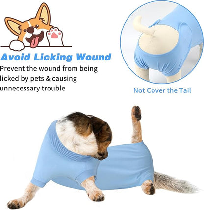 2 Packs Breathable Cotton Dog Recovery Suit for After Neuter Spay Abdominal Wounds Protector, Professional Anti-Licking Onesies for Male Female Pets Surgery Bandages, M Black Blue Pure