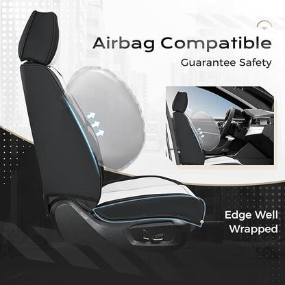 Coverado Seat Covers, Car Seat Covers Full Set, Leather Seat Covers for Cars, Car Seat Protector, Black Car Seat Covers Front Seats and Back Seats Universal Fit for Most Cars White