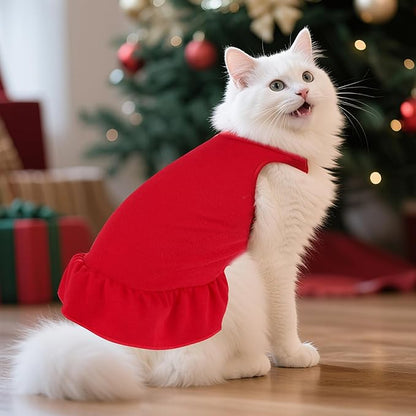 2 Pcs Dog Dresses Cat Skirt Solid Color Dog Clothes Summer Sleeveless Puppy Girl Clothes for Small Pet Dogs Cats (Red,Dark Green, Small)