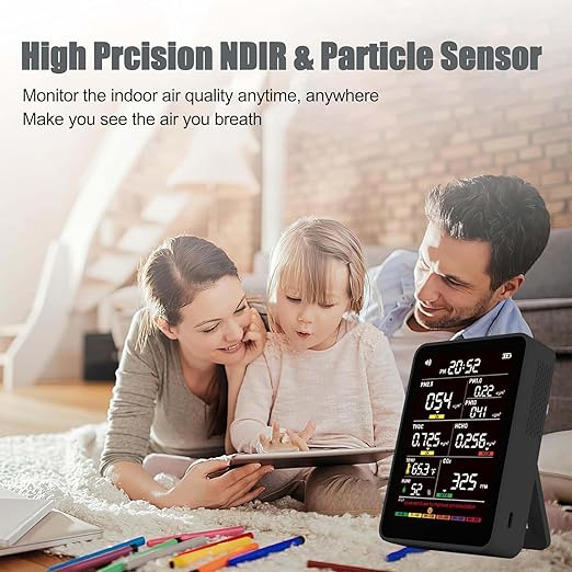 Professional Indoor Air Quality Monitor with AQI Alerts, Portable Real-Time Detector for Home, Car, Plants & Pets