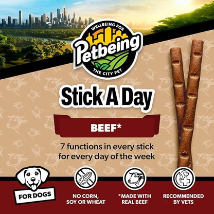 Stick a Day for Dogs | Specially Formulated 7-in-1 Functions Daily Real Meat Supplement for Dogs | Dog Chew Stick & Pet Vitamins Supplements Combination (7-Pack x 4, Beef)