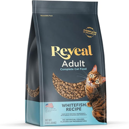 Reveal Natural Dry Cat Food, Grain and Potato Free, with Added Vitamins & Minerals, Food for Cats, Whitefish Recipe 3 x 3 lb Bags