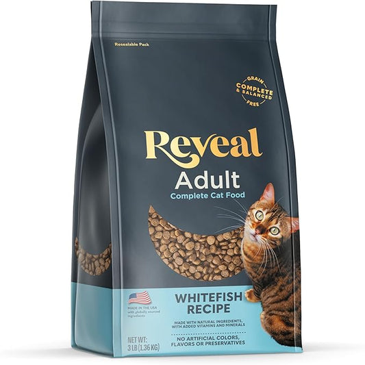 Reveal Natural Dry Cat Food, Grain and Potato Free, with Added Vitamins & Minerals, Food for Cats, Whitefish Recipe 3 x 3 lb Bags